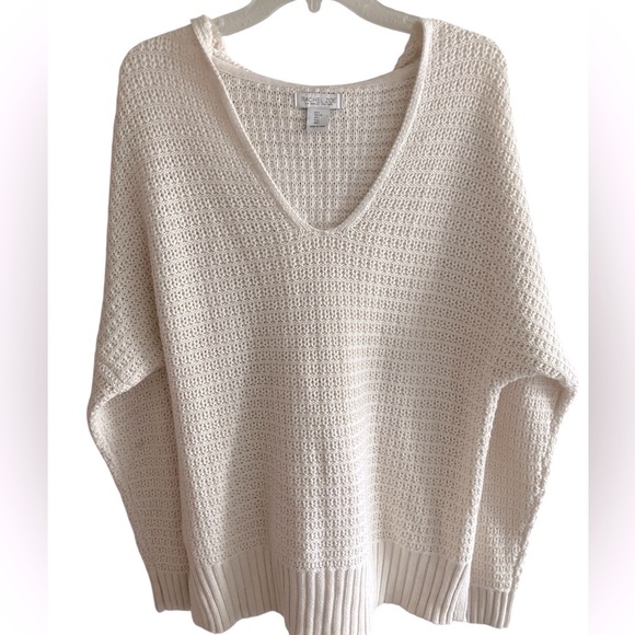 Rachel Zoe Preppy Knit Popover Hoodie Sweater Ivory Cotton Blend Women’s Large - Picture 4 of 11